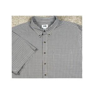 Mens 4XLT Button Down Shirt Gingham Check Short Sleeve Gray HB Big  & Tall